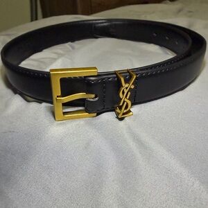 Saint Laurent Black Leather Logo Belt Strap
